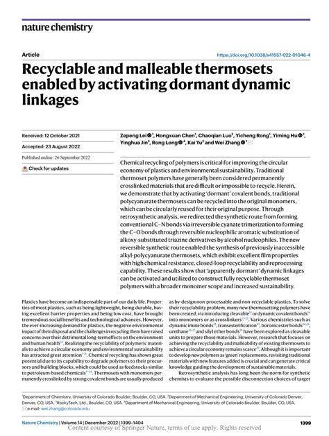 Recyclable and malleable thermosets enabled by activating.